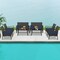 4 Pieces Outdoor Rattan Conversation Set with Tempered Glass Coffee Table